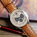 Relógio Masculino Cronógrafo Clássico com Pulseira de Couro Bege – Alta Performance e Estilo